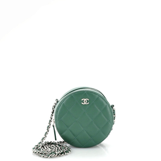 Round Clutch with Chain Quilted Lambskin Mini