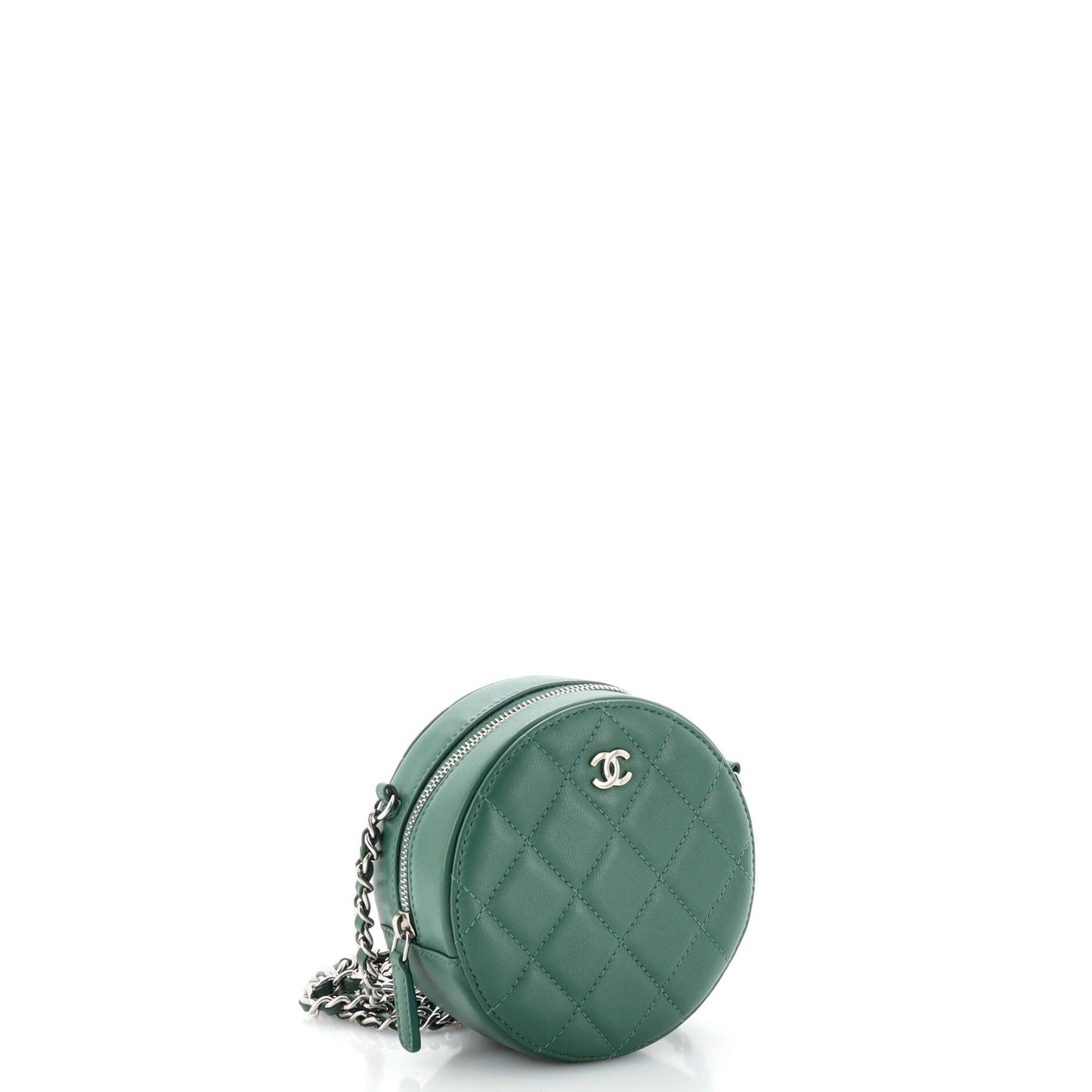 Round Clutch with Chain Quilted Lambskin Mini