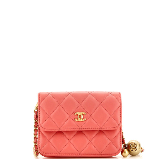 Pearl Crush Flap Clutch with Chain Quilted Lambskin Mini