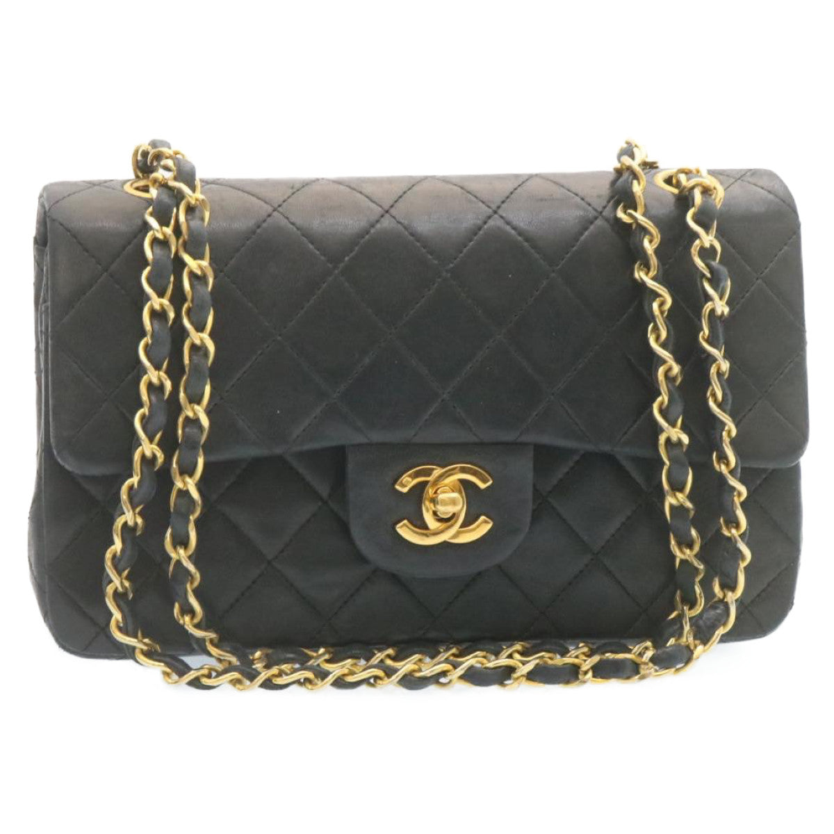 CHANEL Classic Matelasse 23 Chain Flap Shoulder Bag Lamb Skin Black Auth 28634A