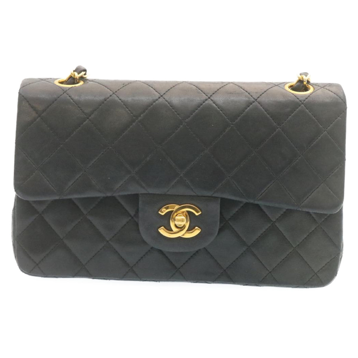 CHANEL Classic Matelasse 23 Chain Flap Shoulder Bag Lamb Skin Black Auth 28634A