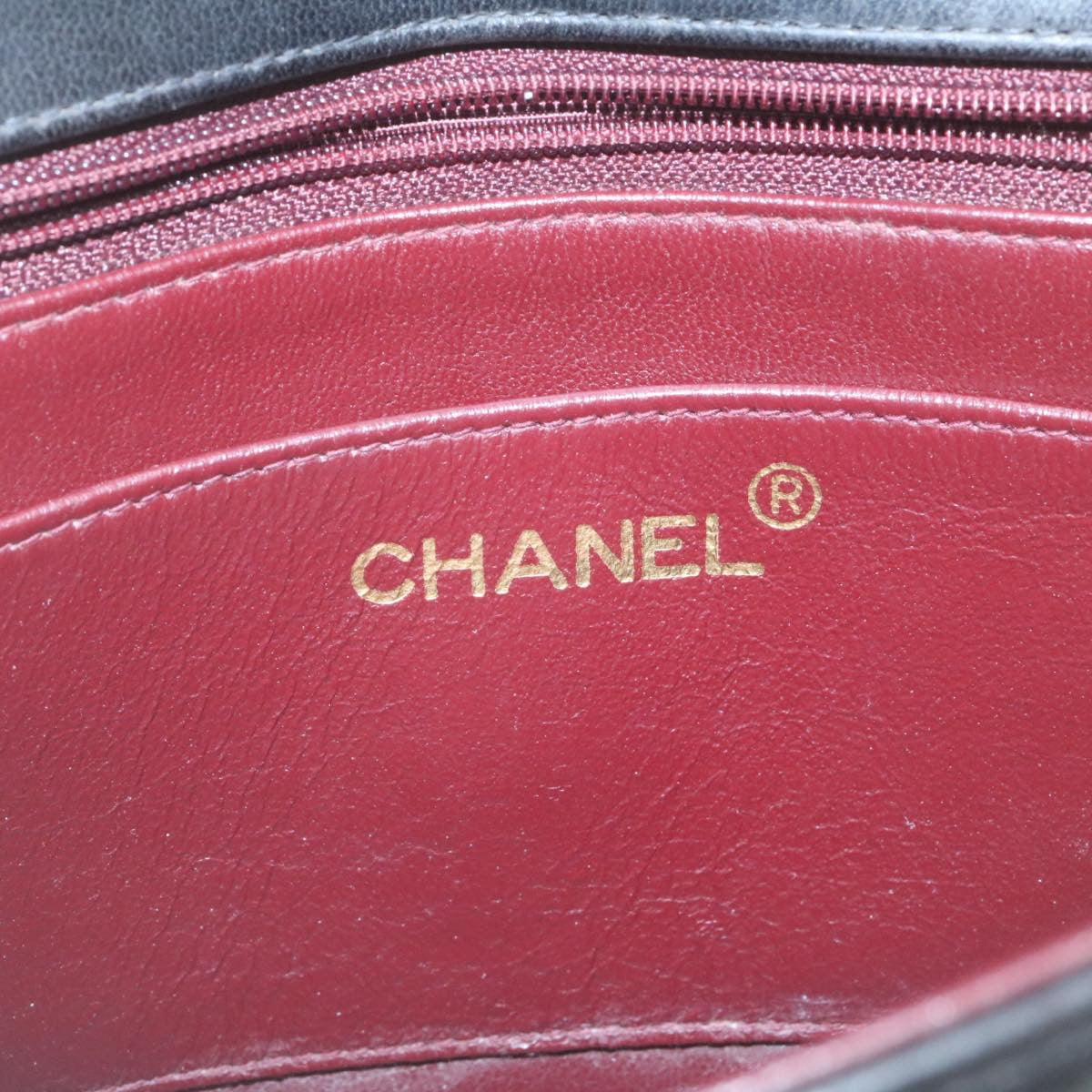 CHANEL Chain Turn Lock Diana Matelasse Shoulder Bag Lamb Skin Black Auth 28643A