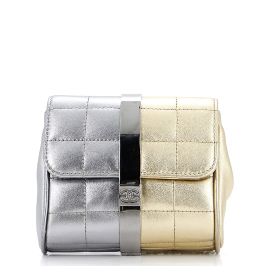 Vintage Two Tone Square Wristlet Clutch Quilted Leather