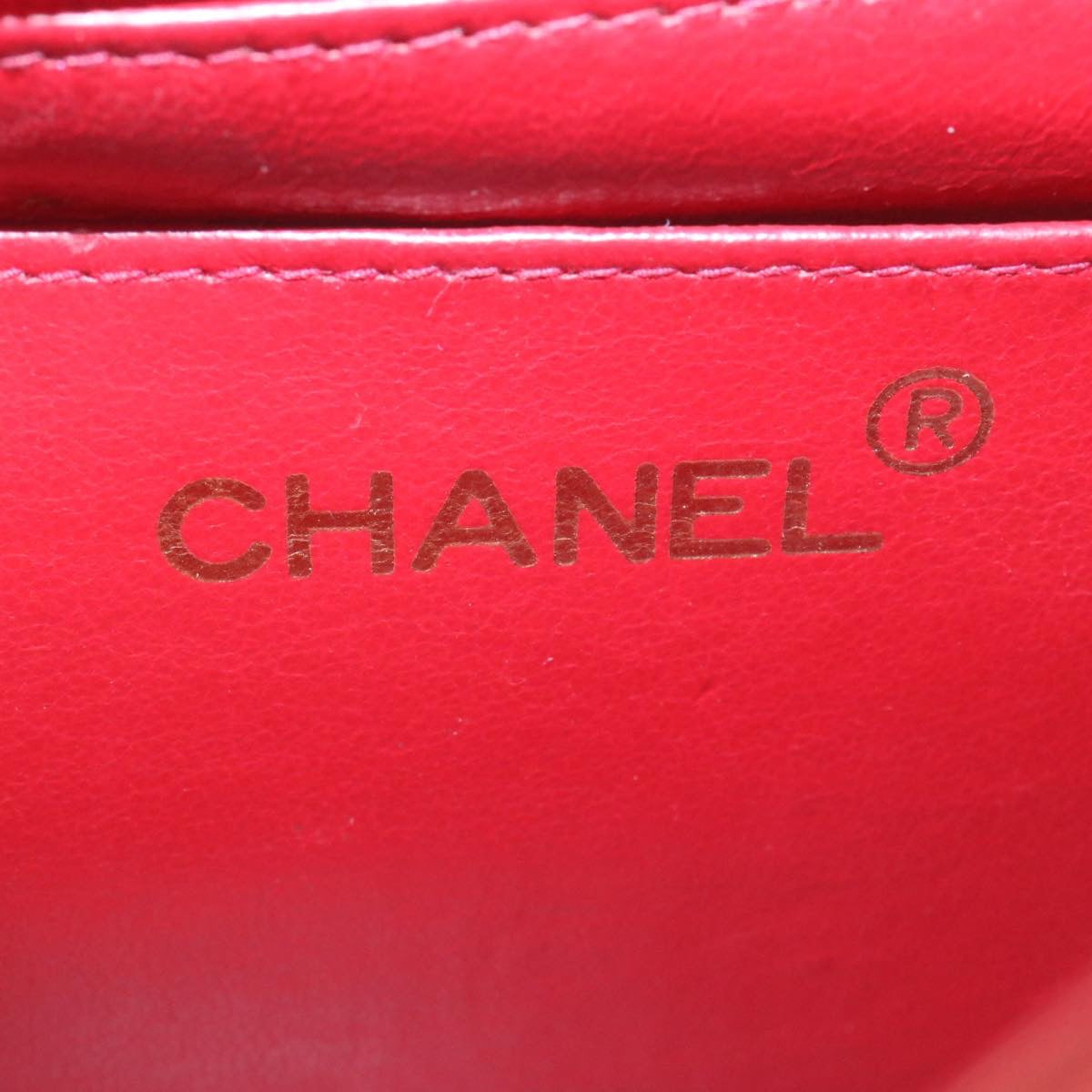 CHANEL Matelasse Chain Flap Shoulder Bag Lamb Skin Turn Lock Red CC Auth 28661A