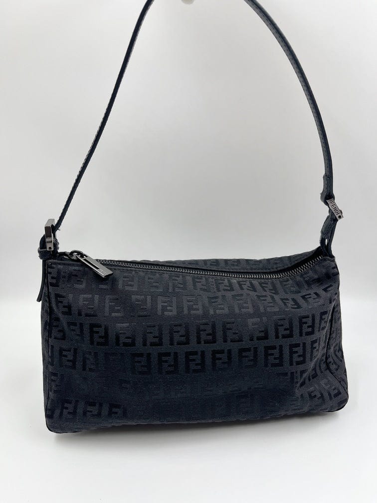 Vintage Fendi Pochette Bag in Black Zucchino Canvas