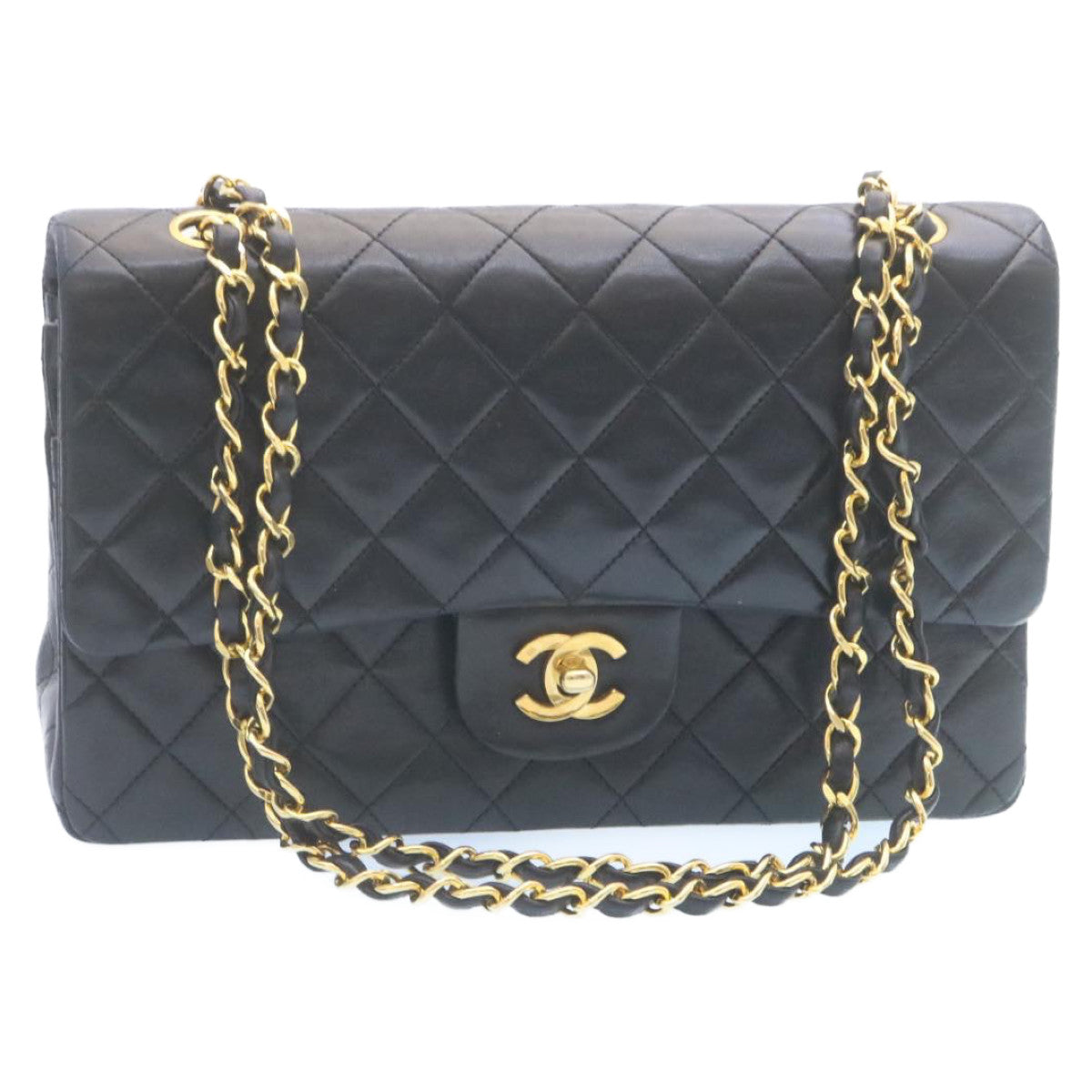 CHANEL Classic Matelasse 25 Chain Flap Shoulder Bag Lamb Skin Black Auth 29001A