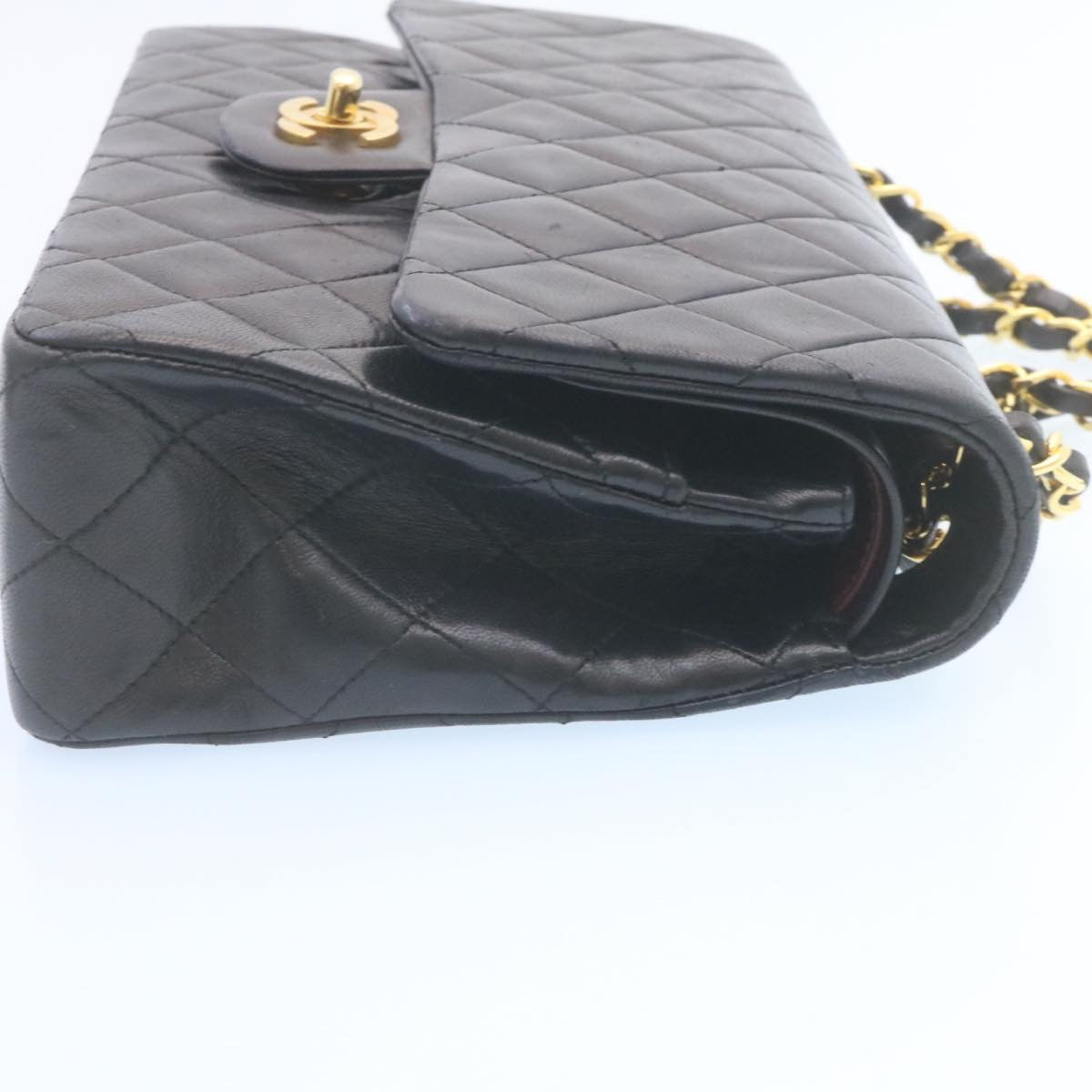 CHANEL Classic Matelasse 25 Chain Flap Shoulder Bag Lamb Skin Black Auth 29001A