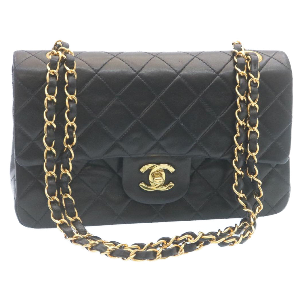 CHANEL Classic Matelasse 23 Chain Flap Shoulder Bag Lamb Skin Black Auth 29002A