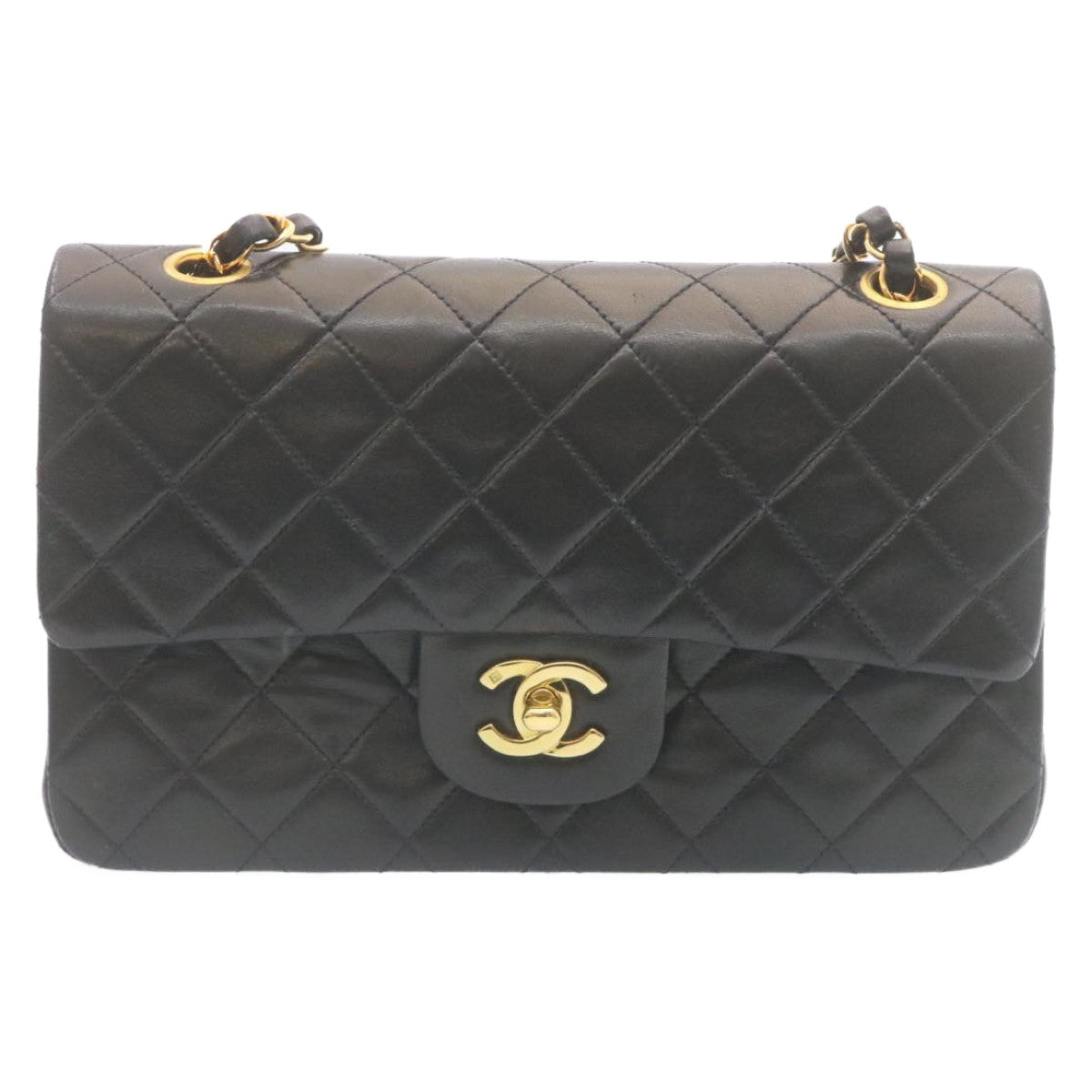 CHANEL Classic Matelasse 23 Chain Flap Shoulder Bag Lamb Skin Black Auth 29002A