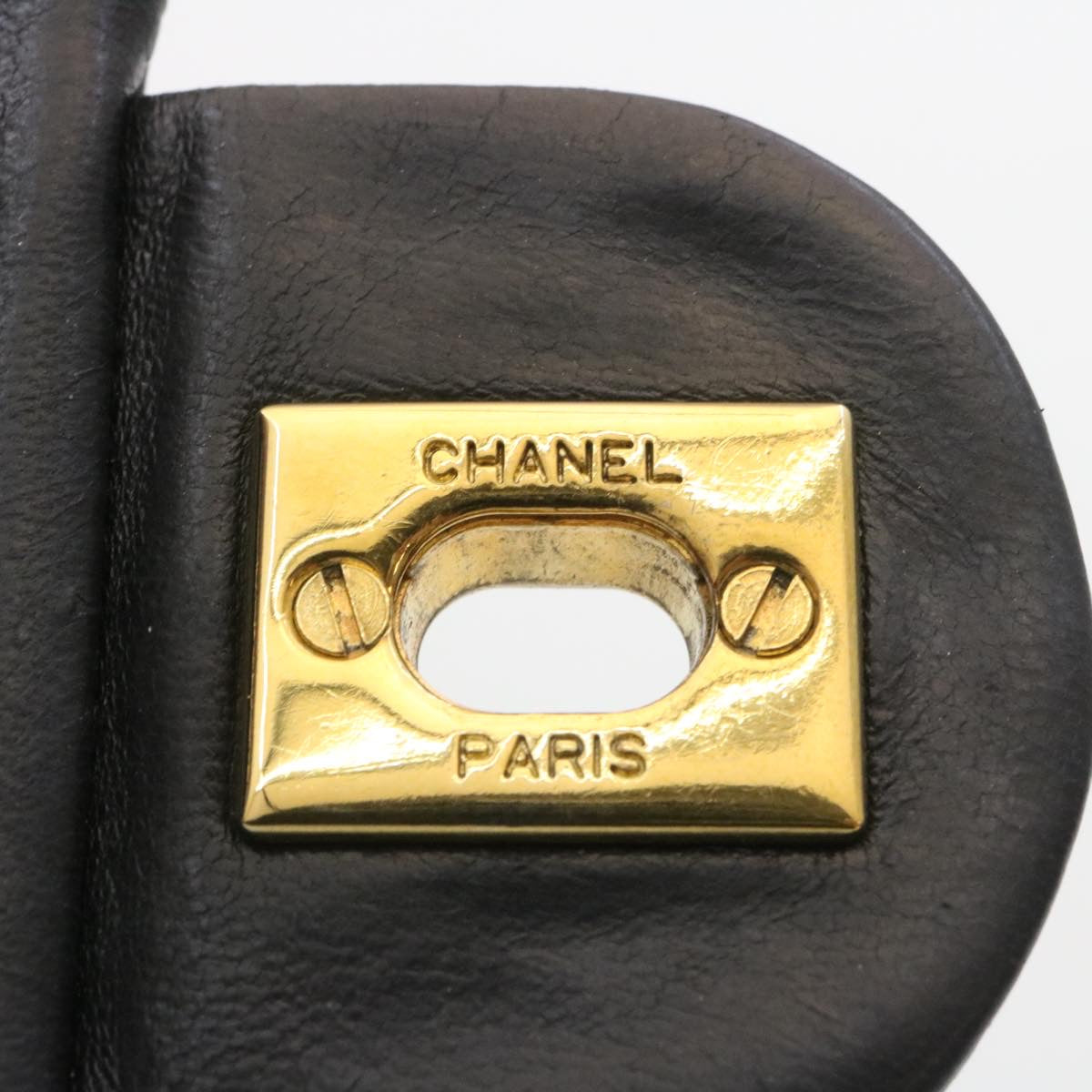 CHANEL Mini Matelasse Chain Flap Shoulder Bag Lamb Skin Black Gold Auth 29069A