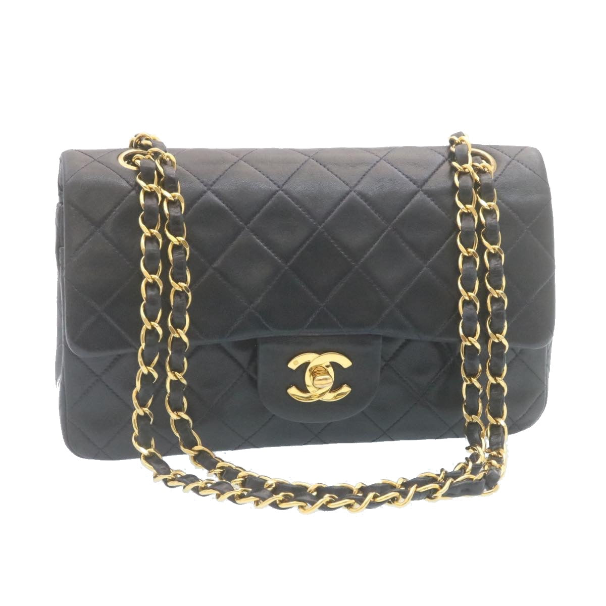 CHANEL Classic Matelasse 23 Chain Flap Shoulder Bag Lamb Skin Black Auth 29130A