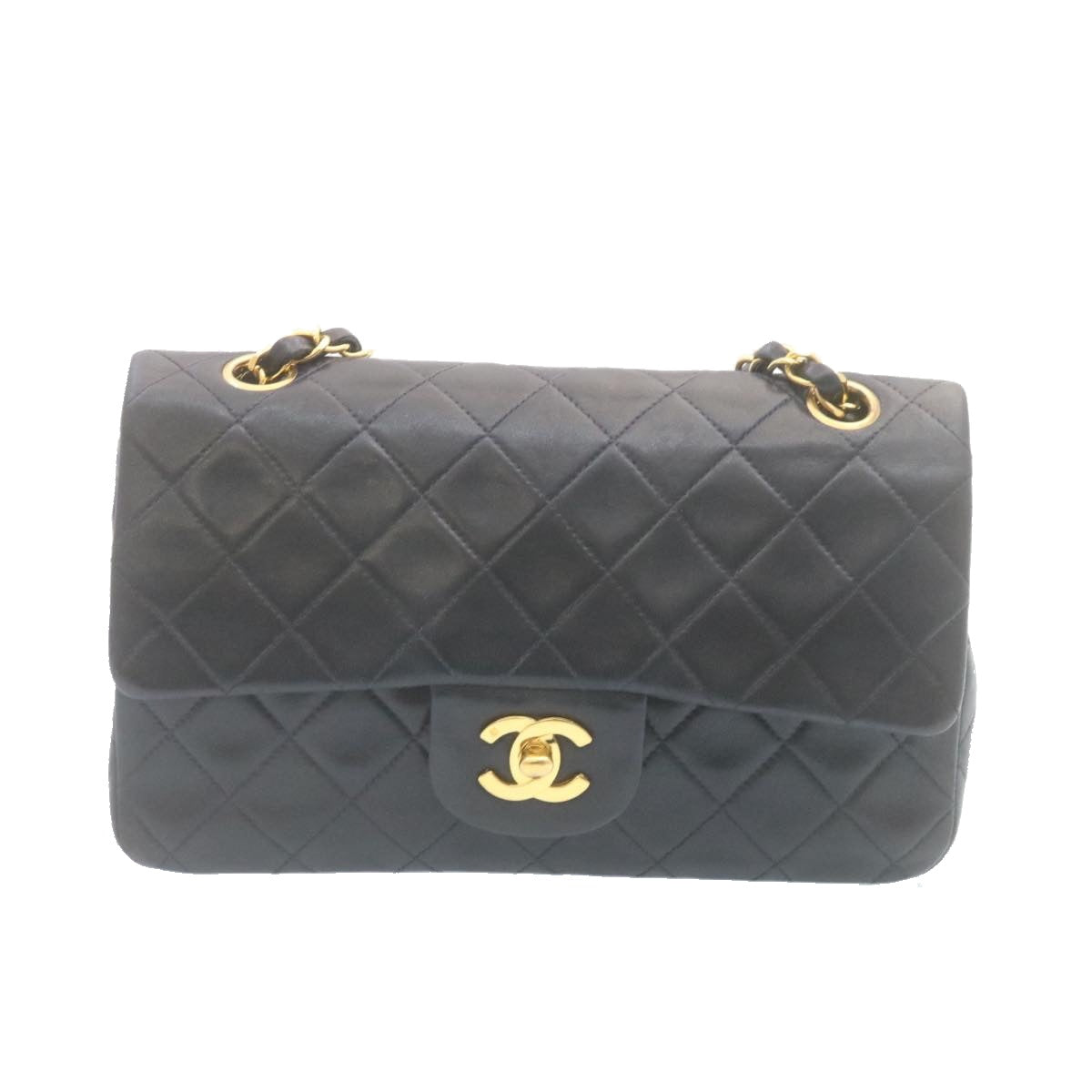 CHANEL Classic Matelasse 23 Chain Flap Shoulder Bag Lamb Skin Black Auth 29130A