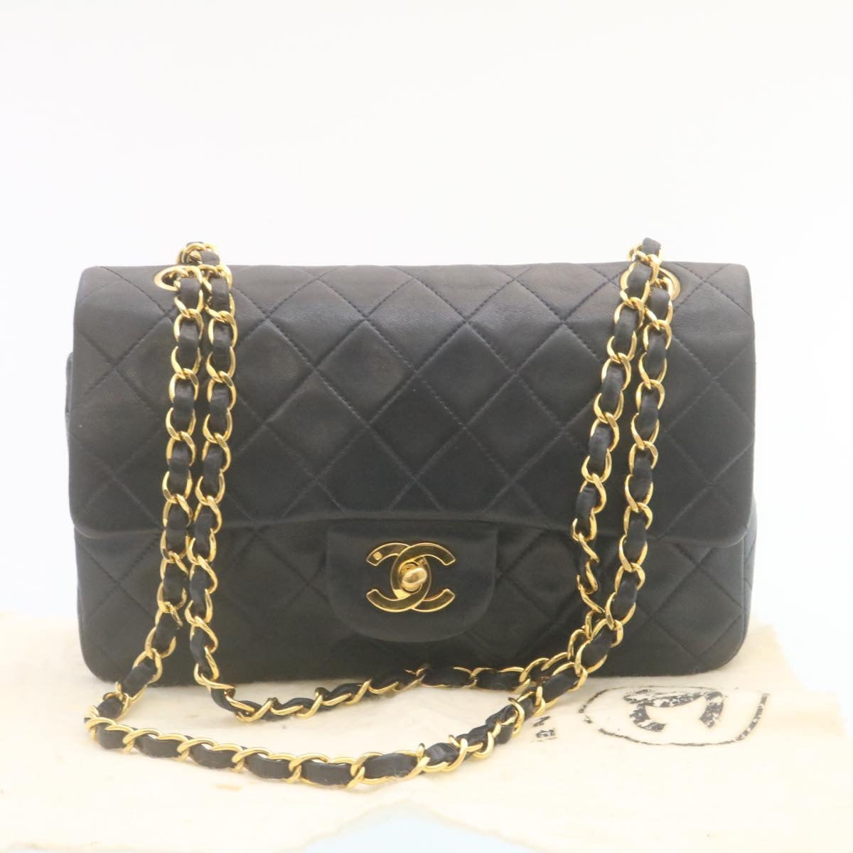 CHANEL Classic Matelasse 23 Chain Flap Shoulder Bag Lamb Skin Black Auth 29130A