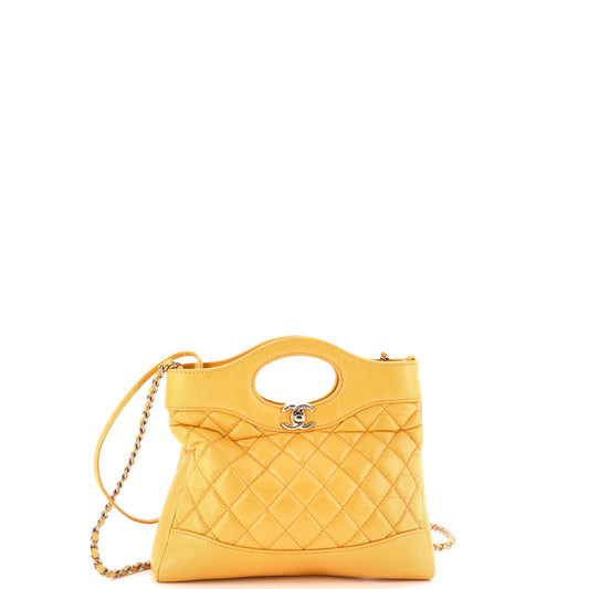 31 Shopping Bag Clutch with Chain Quilted Shiny Lambskin Small