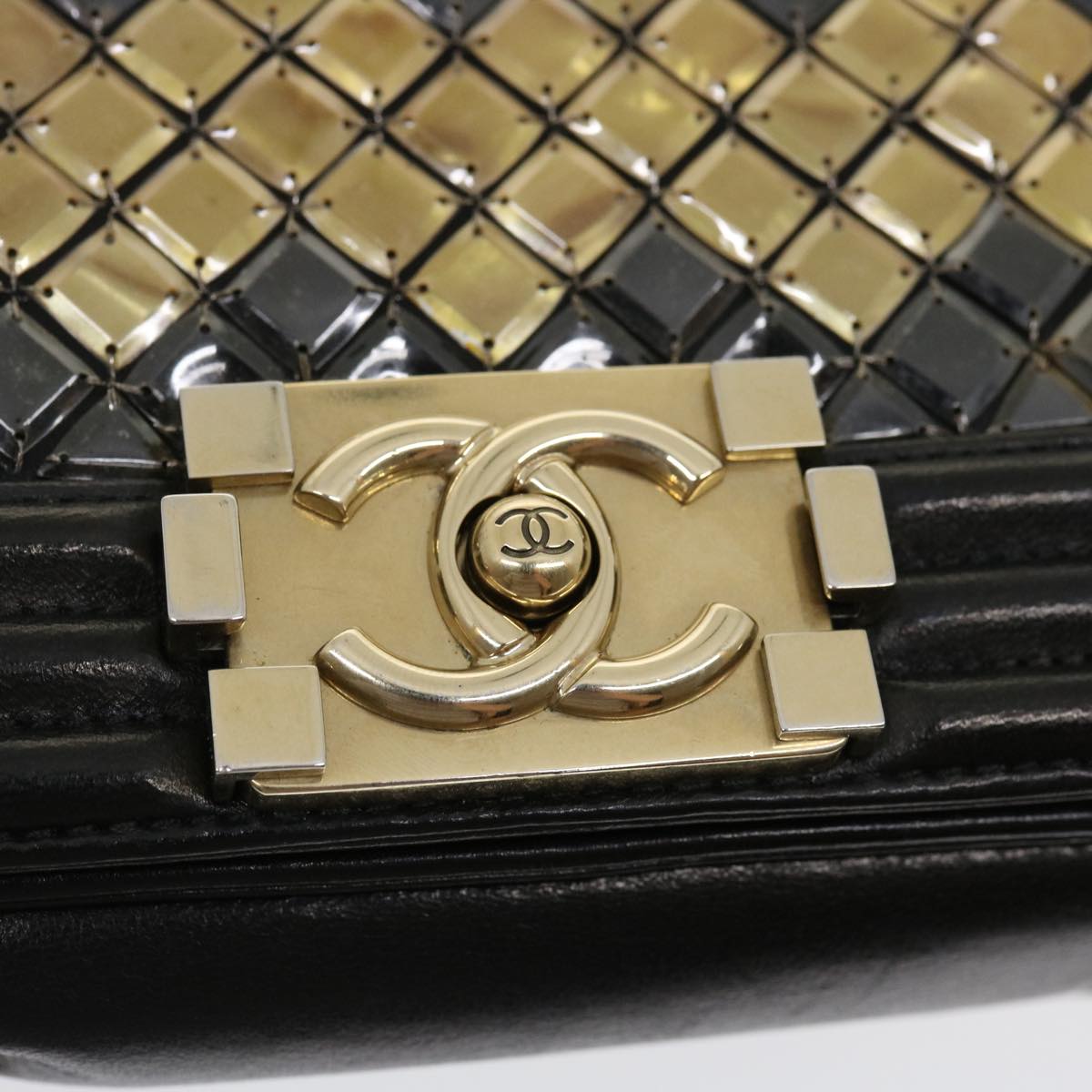 CHANEL Boy  Chain Shoulder Bag Tile Black Multicolor CC Auth 29551A