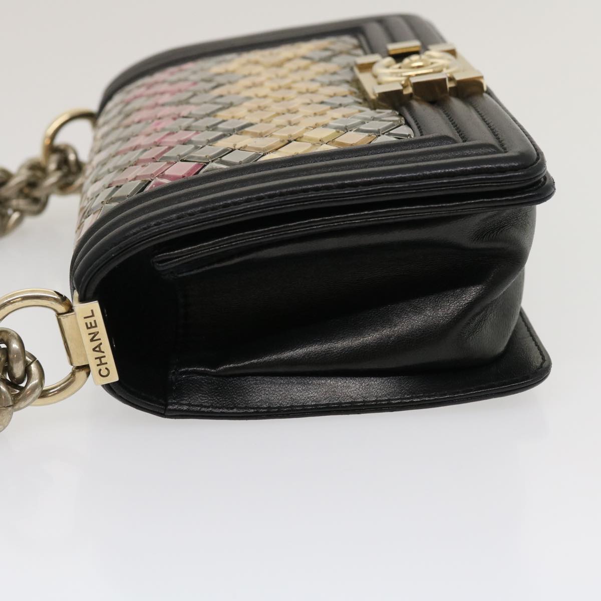 CHANEL Boy  Chain Shoulder Bag Tile Black Multicolor CC Auth 29551A