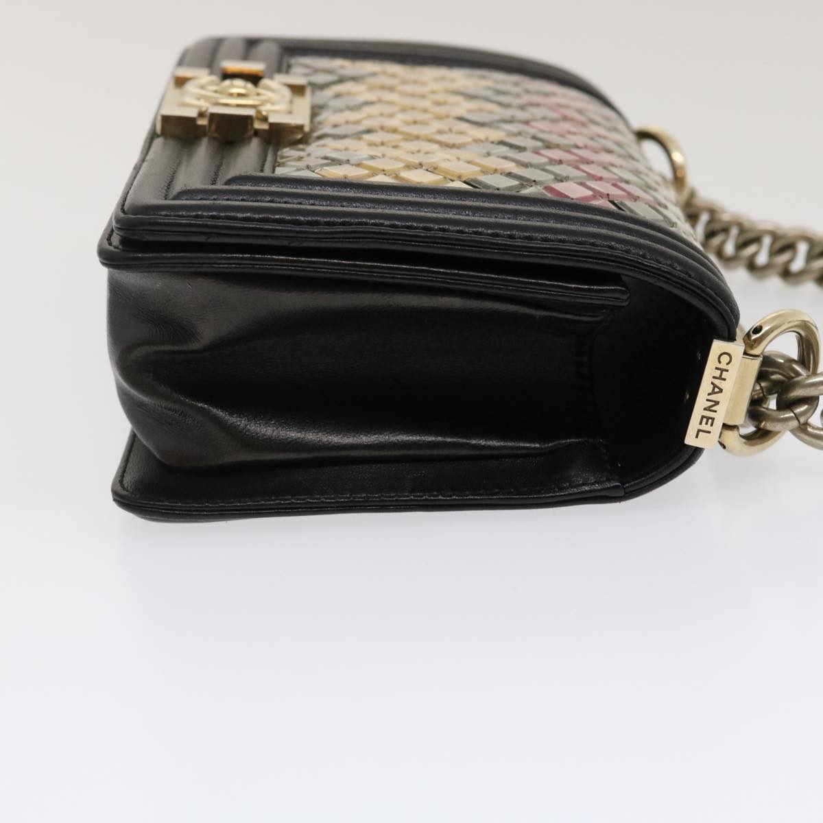 CHANEL Boy  Chain Shoulder Bag Tile Black Multicolor CC Auth 29551A