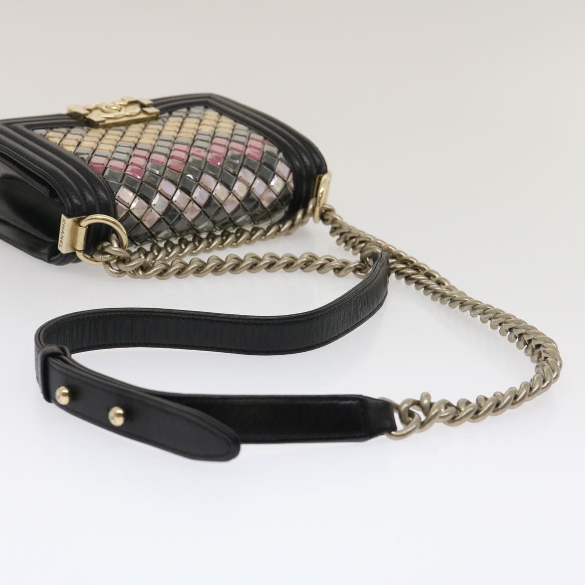 CHANEL Boy  Chain Shoulder Bag Tile Black Multicolor CC Auth 29551A