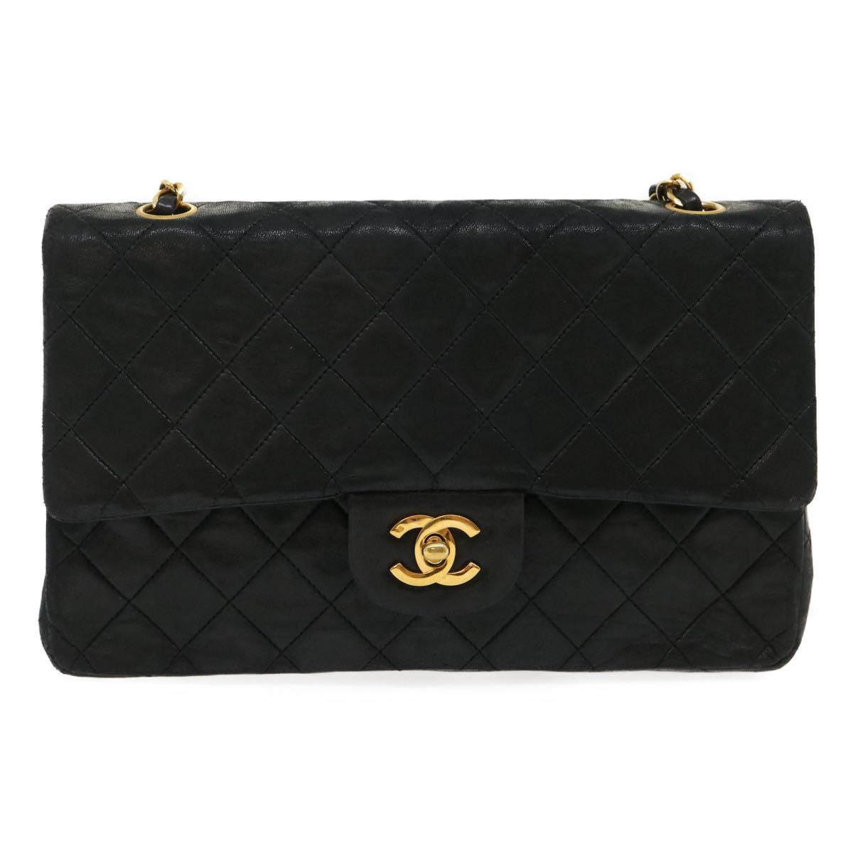 CHANEL Classic Matelasse 25 Chain Flap Shoulder Bag Lamb Skin Black Auth 29592A