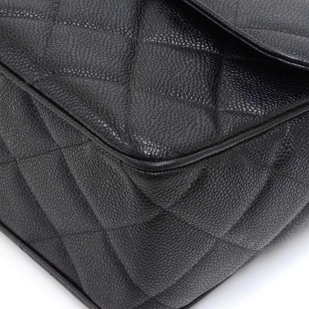 Large Single Flap Quilted Caviar Leather Shoulder Bag