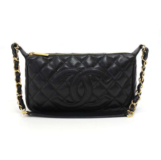 Quilted Caviar Leather CC Logo Shoulder Bag