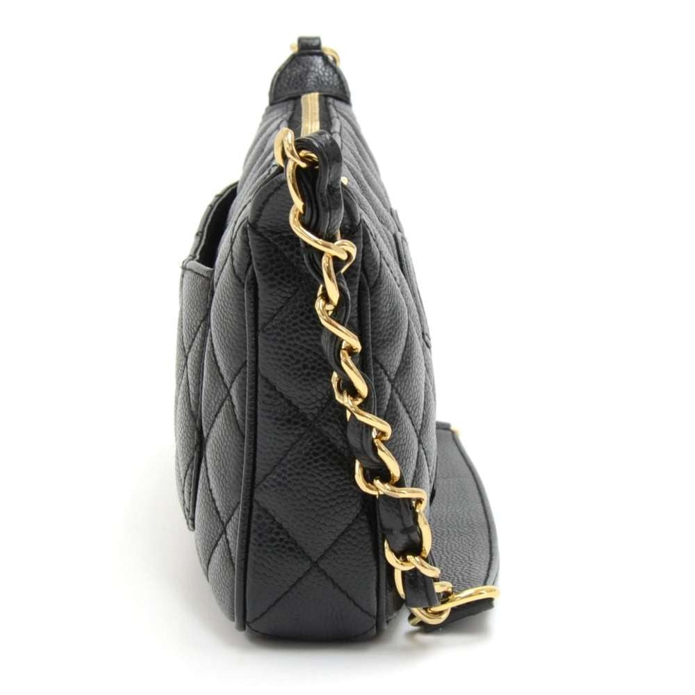 Quilted Caviar Leather CC Logo Shoulder Bag