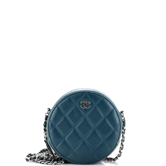 Round Clutch with Chain Quilted Lambskin Mini
