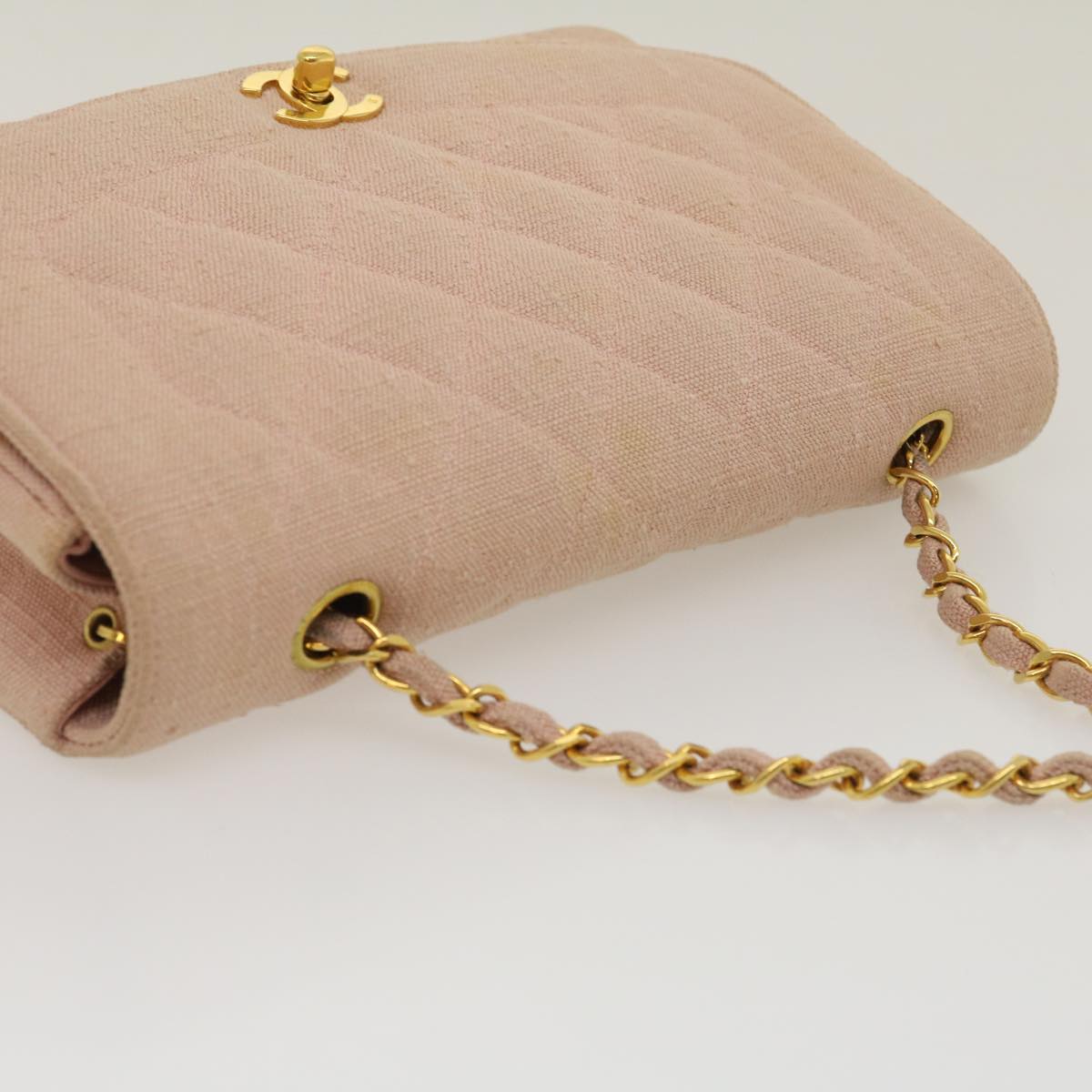 CHANEL Matelasse Turn Lock Chain Diana Shoulder Bag Canvas Pink CC Auth 29889A