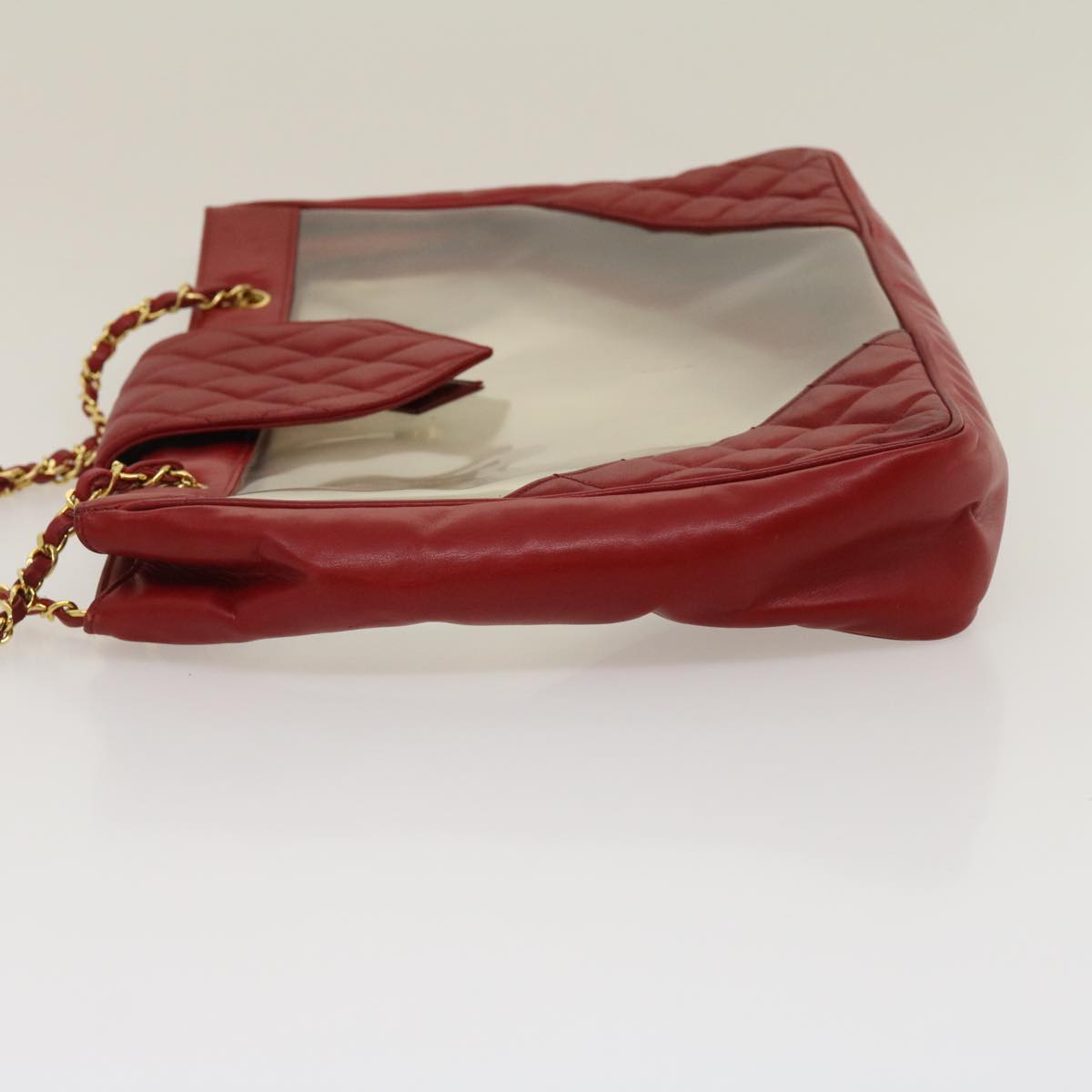 CHANEL Matelasse Chain Shoulder Bag Lamb Skin Enamel Red Clear CC Auth 29894A