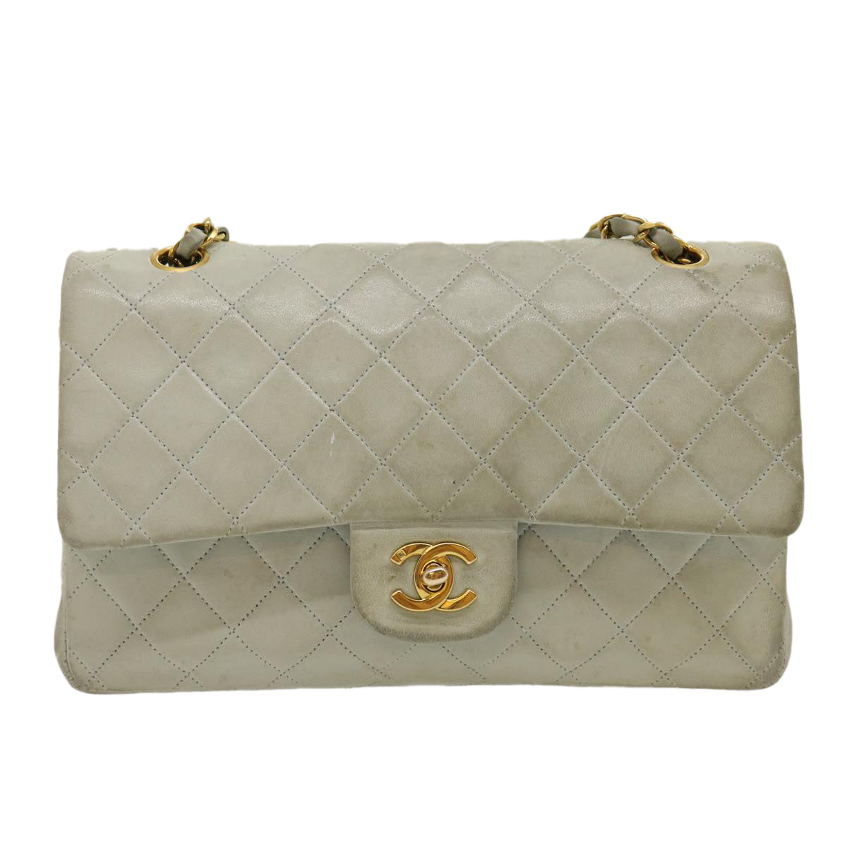 CHANEL Classic Matelasse 25 Double Chain Flap Shoulder Bag Lamb Skin Auth 29961A