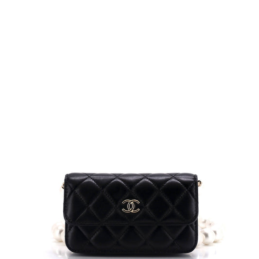 Pearl Strap Clutch with Chain Quilted Calfskin