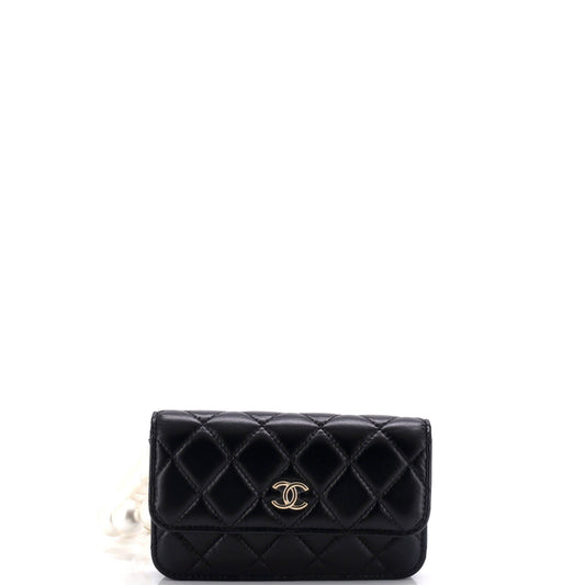 Pearl Strap Clutch with Chain Quilted Calfskin
