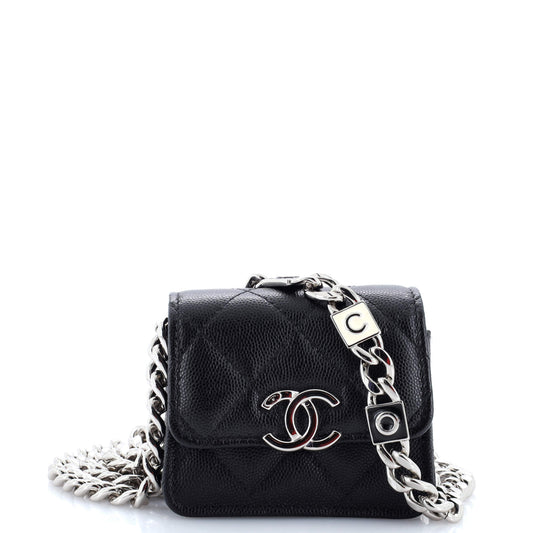 Coco Enamel Strap Flap Clutch with Chain Quilted Caviar Mini