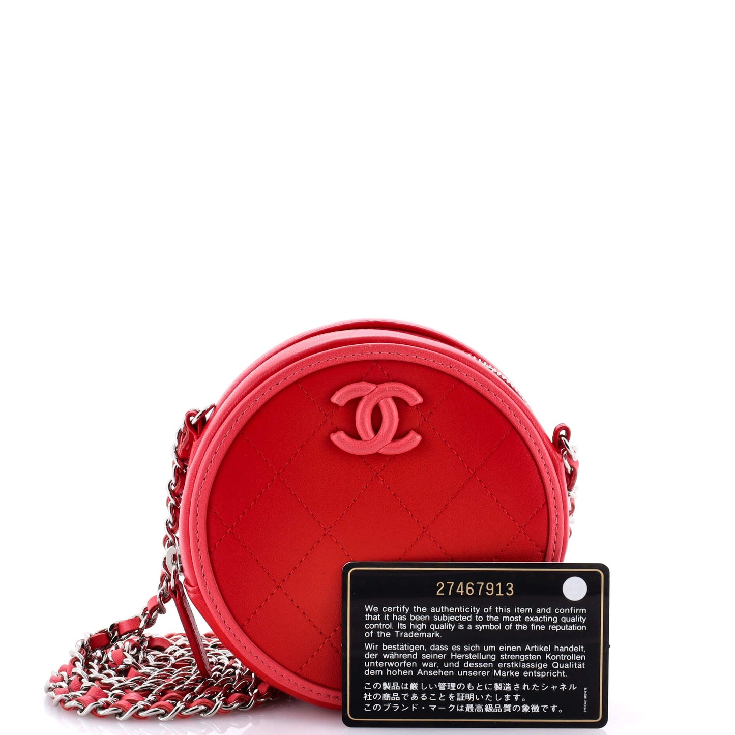 Color Pop Round Clutch with Chain Quilted Lambskin