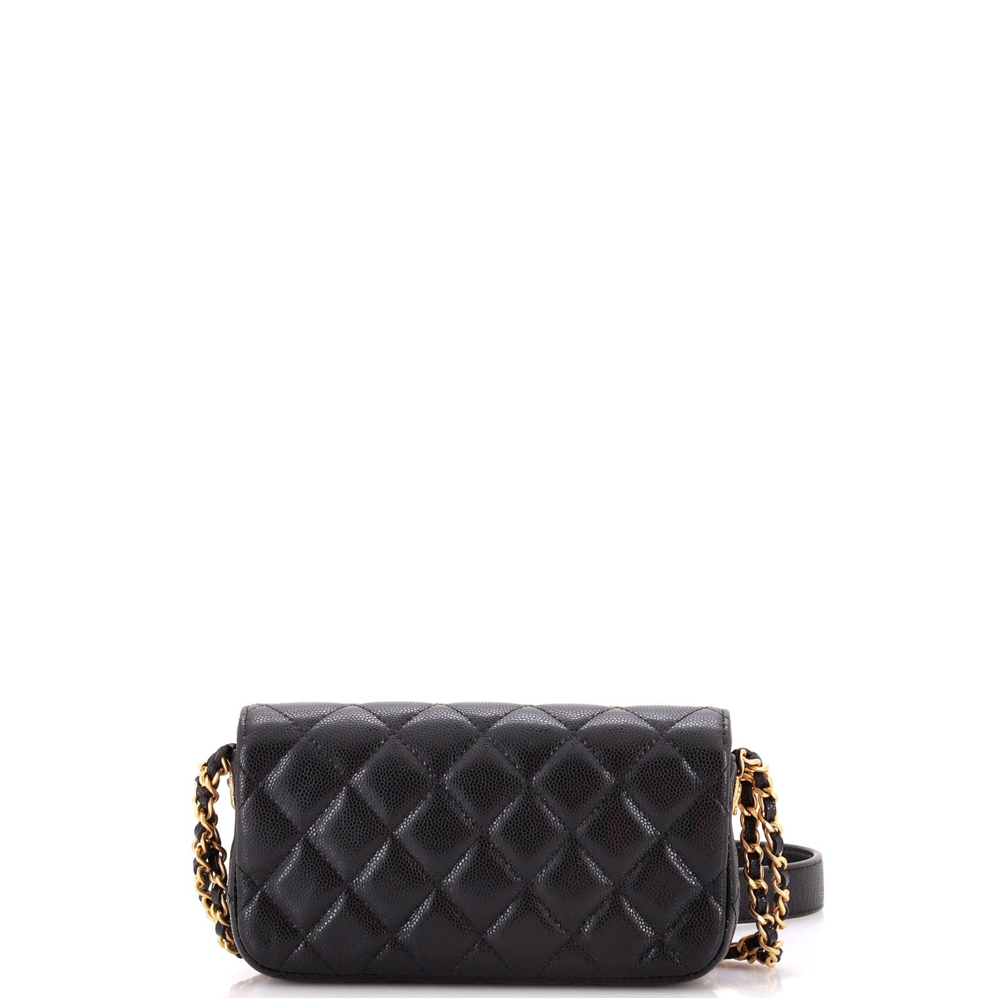Twist Your Buttons Flap Clutch with Chain Quilted Caviar