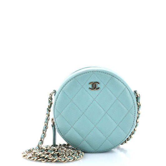 Round Clutch with Chain Quilted Caviar Mini
