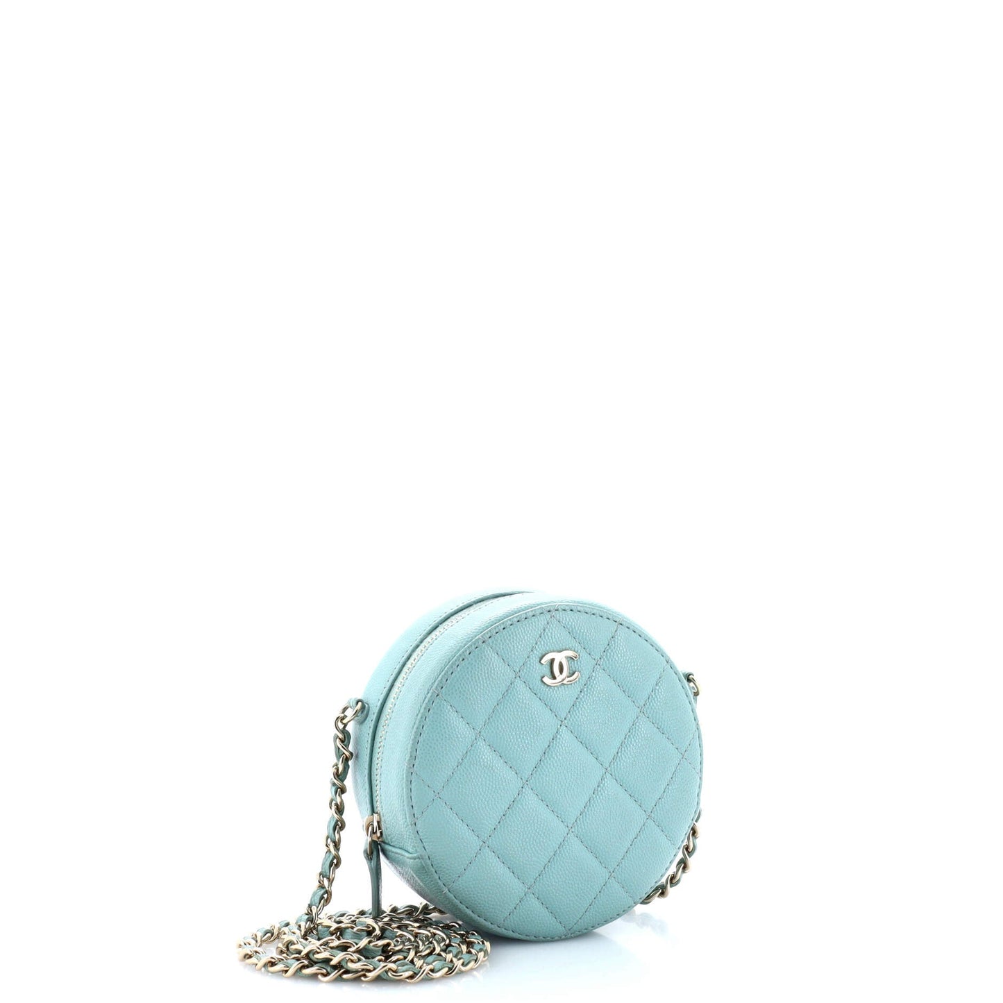 Round Clutch with Chain Quilted Caviar Mini