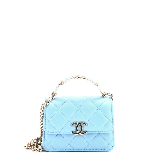 Coco Enamel Top Handle Flap Clutch with Chain Quilted Lambskin