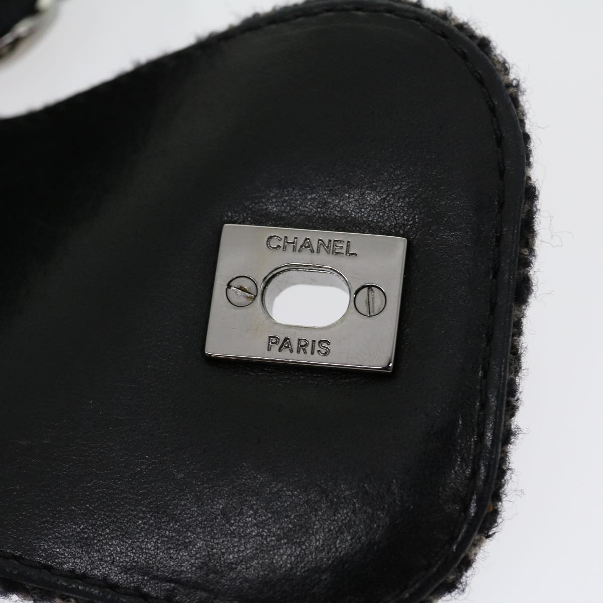 CHANEL Turn Lock Chain Shoulder Bag Wool Gray CC Auth 30734A