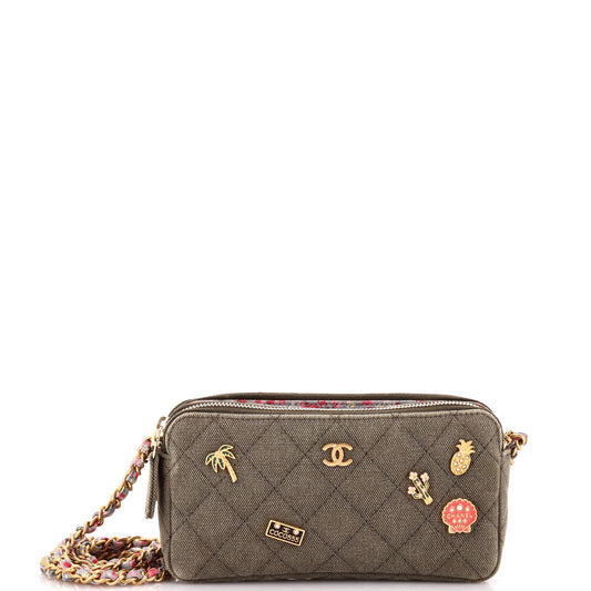 Cuba Charms Double Zip Clutch with Chain Quilted Canvas