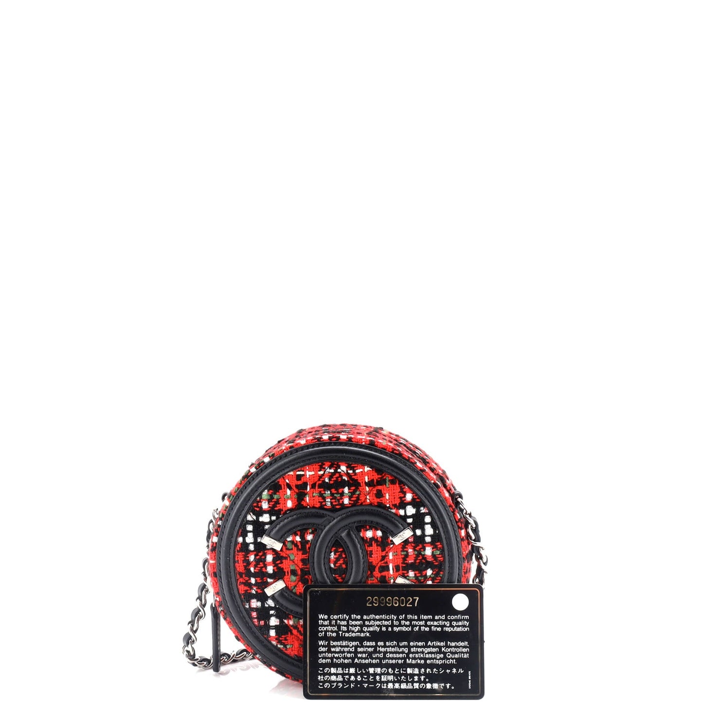 Filigree Round Clutch with Chain Quilted Tweed Mini