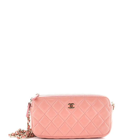 Double Zip Clutch with Chain Quilted Lambskin
