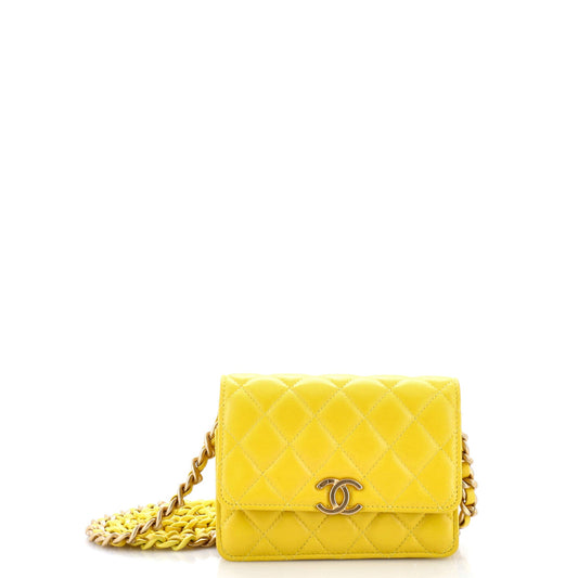 Lacquered Metal CC Clutch with Chain Quilted Lambskin