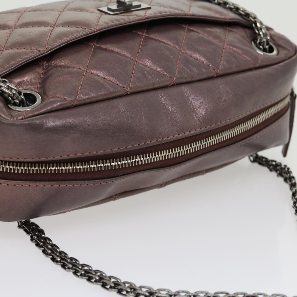 CHANEL Matelasse Chain Shoulder Bag Lamb Skin Purple CC Auth 30949A