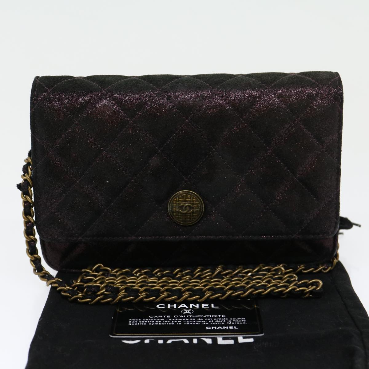 CHANEL Matrasse Chain Shoulder Bag Satin Purple CC Auth 30950A