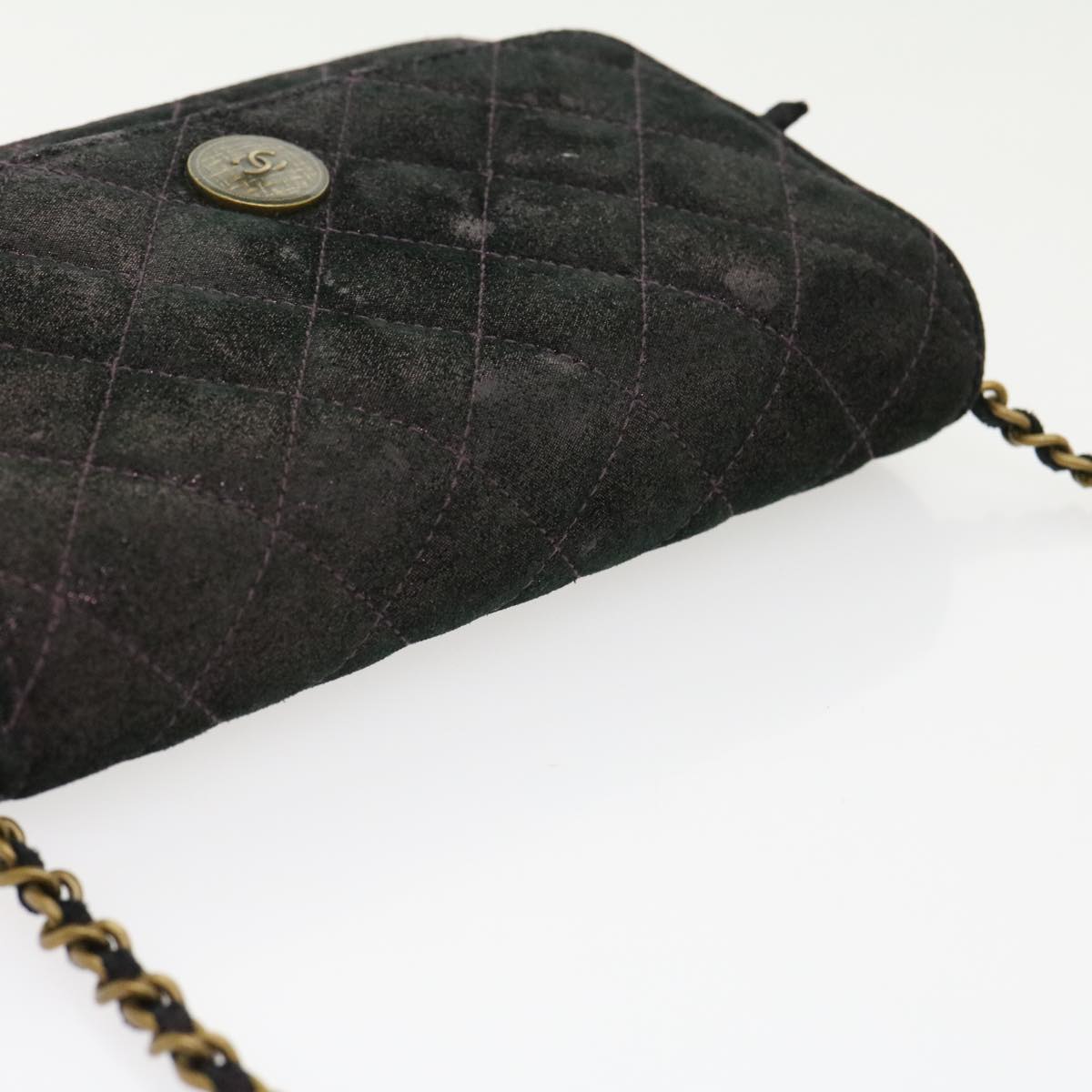 CHANEL Matrasse Chain Shoulder Bag Satin Purple CC Auth 30950A