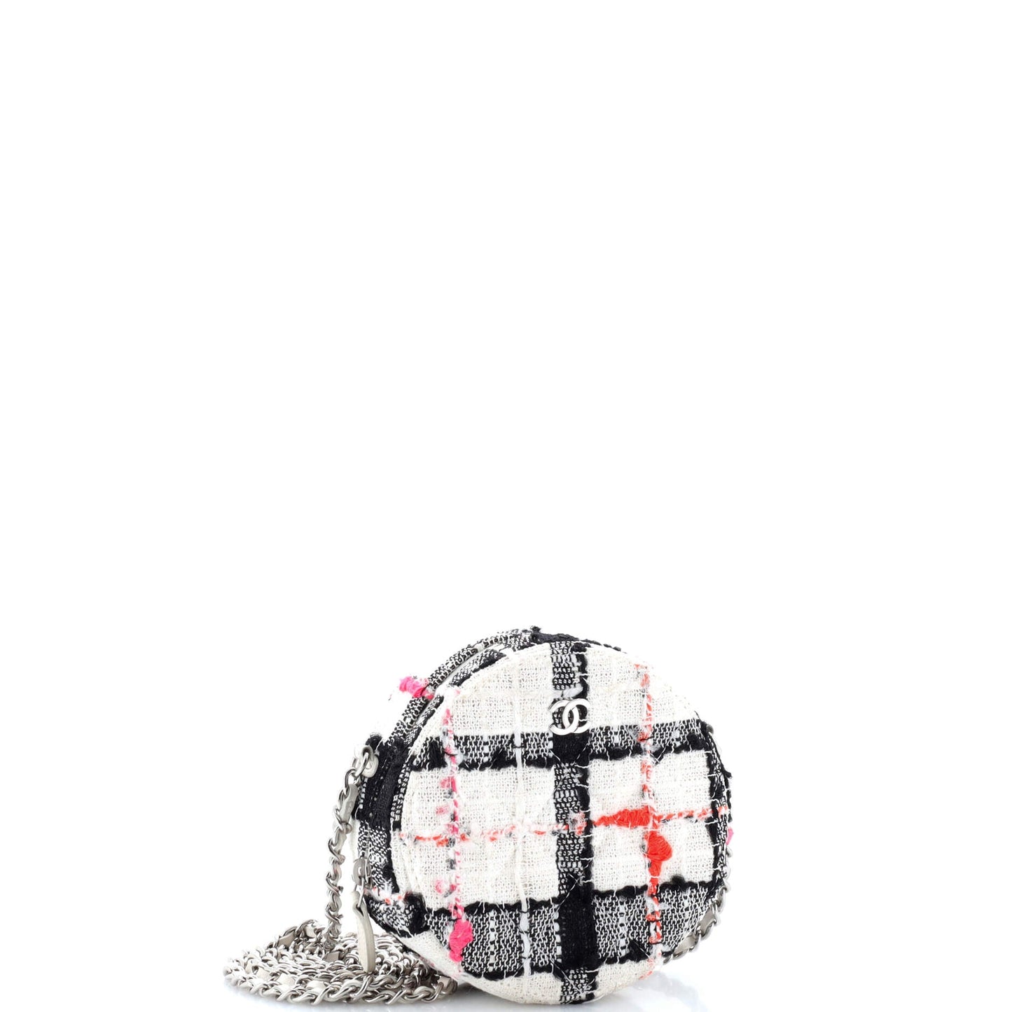 Round Clutch with Chain Quilted Tweed Mini