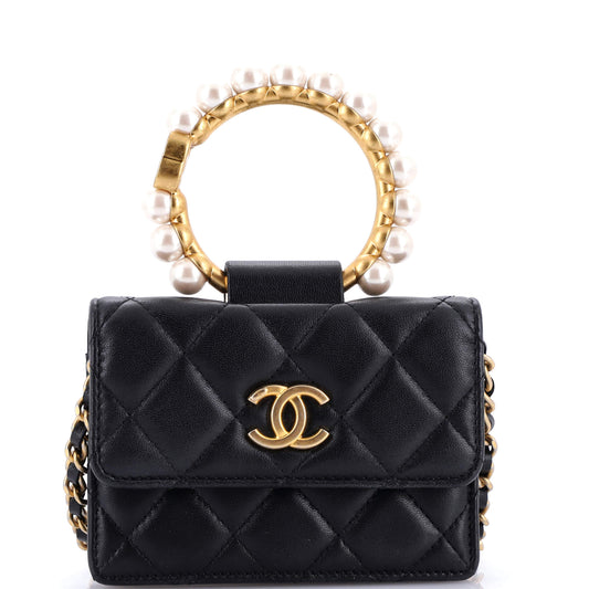 Pearl Crown Clutch with Chain Quilted Lambskin