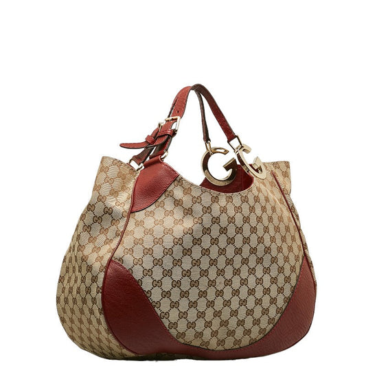 Gucci GG Canvas Shoulder Bag Handbag 203504 Beige Red Canvas Leather  Gucci