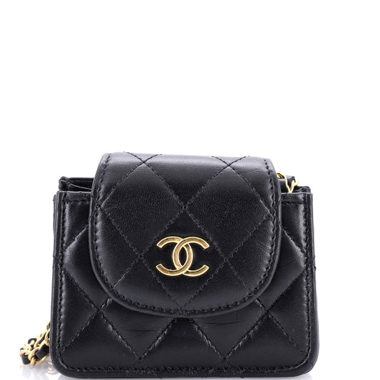 CC Accordion Round Flap Clutch with Chain Quilted Lambskin Mini